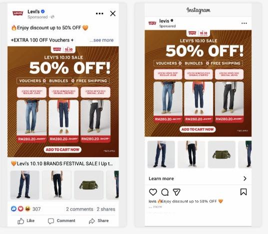 Levi's social ad creative on Facebook and Instagram