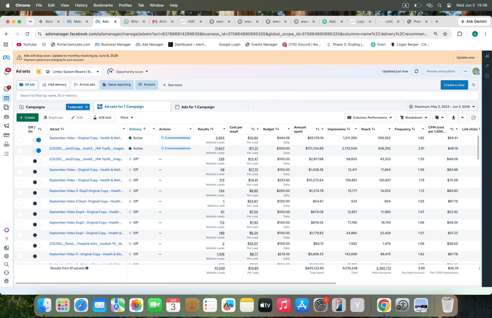 Limbic System Rewire ad set structure in Meta Ads Manager